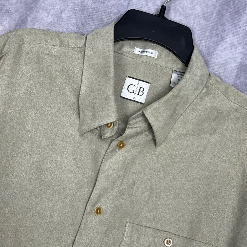 Geoffrey Beene Micro Suede Shirt Mens XL Sage Green Excellent Long Sleeve Button